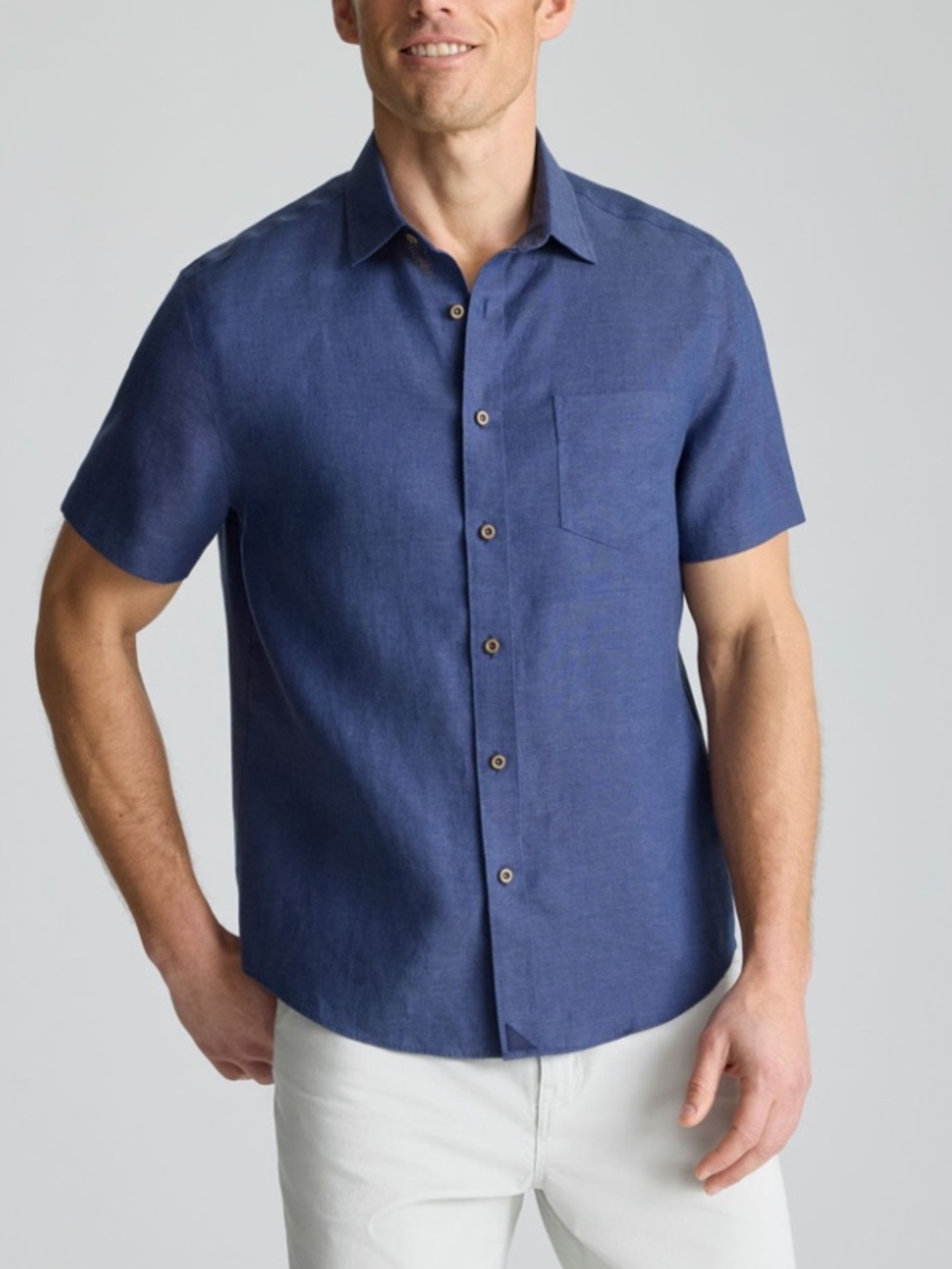 UNTUCKit Wrinkle-Resistant Linen Short-Sleeve Cameron Shirt – Navy